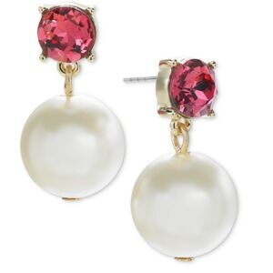 ON 34TH Pink Color Crystal and Imitation Pearl Drop Earrings, Created for Macys